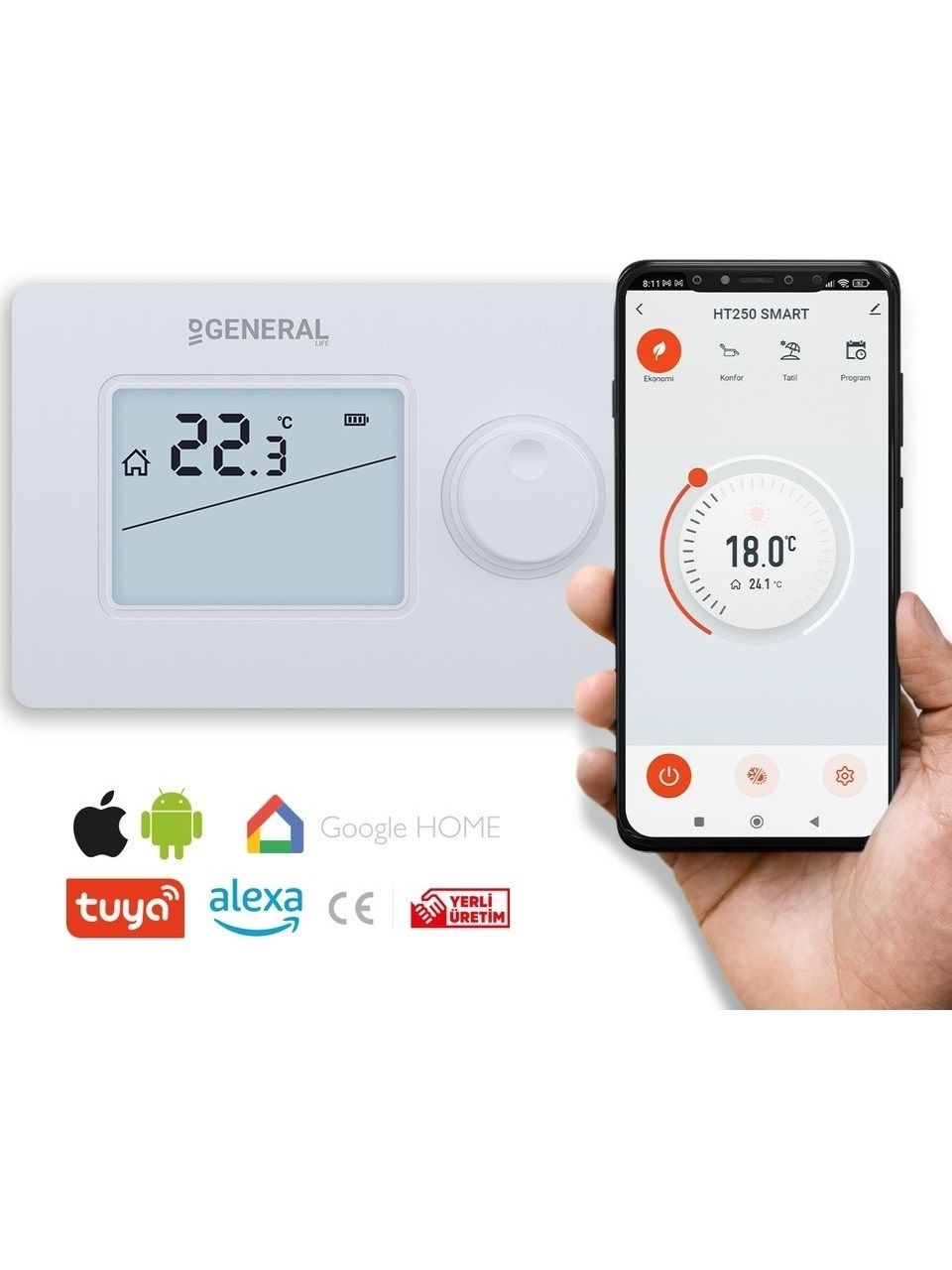 General HT250 SMART Wifi Kontrollü Kablosuz Oda Termostatı