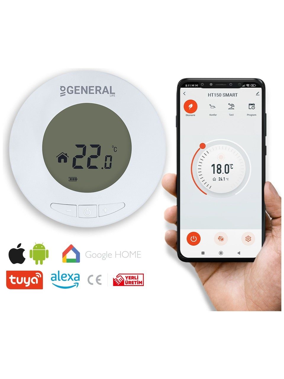 General HT150 SMART Wifi Kontrollü Kablosuz Oda Termostatı